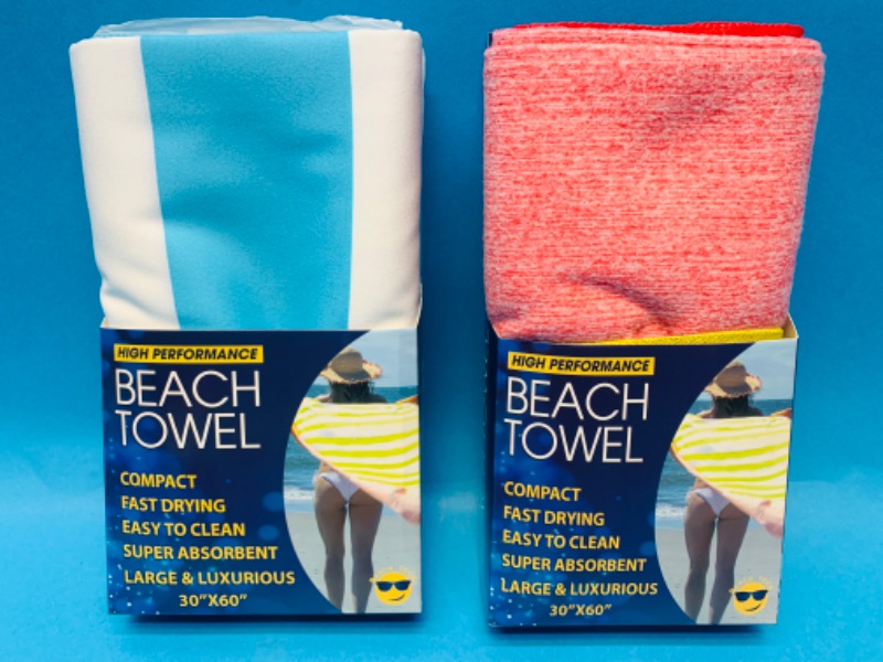 Photo 1 of 462318… 2 compact beach towels super absorbent 30 x 60”