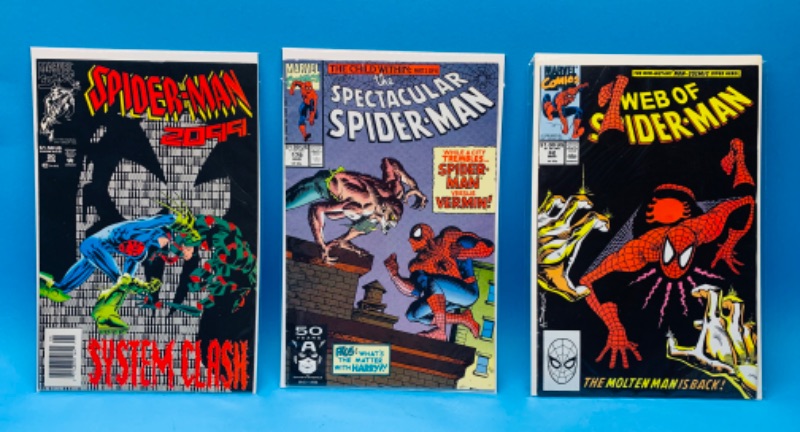 Photo 1 of 462457…3 vintage Spider-Man  comics in plastic sleeves 