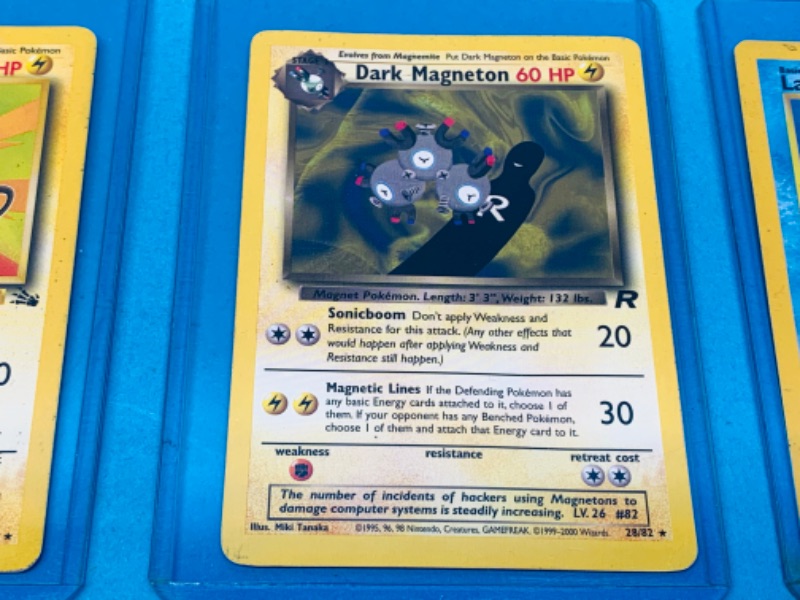 Photo 4 of 462490…4 Pokémon cards in hard sleeves 2 holo cards -corners show wear-year 1999-2000