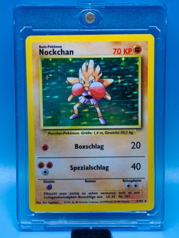 Photo 1 of 462498…Pokémon holo Nockchan card 7/102 -wear on edges- in hard plastic case 1999 