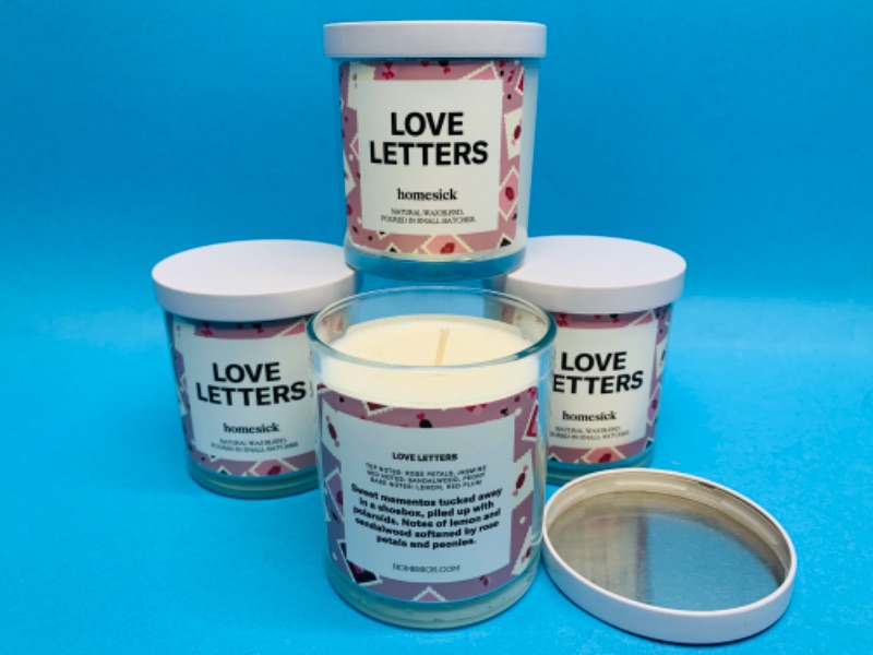 Photo 1 of 494519… 4 jars of love letters natural wax blend candles 7.5 oz each 