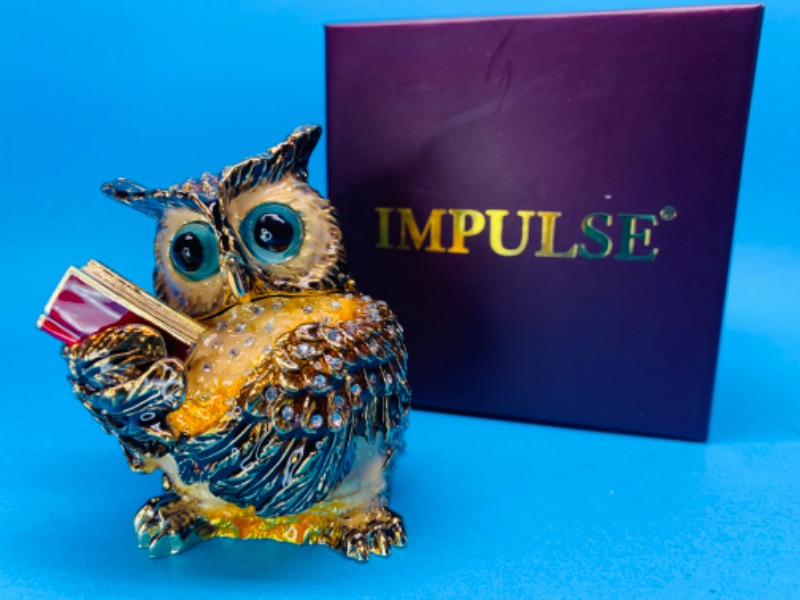 Photo 1 of 494587…4” impulse jeweled and crystal enamel hinged trinket box in satin lined box 