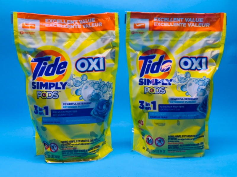 Photo 1 of 494792..   2 Tide pods oxi 3 in 1 detergent 43 pacs per pouch 