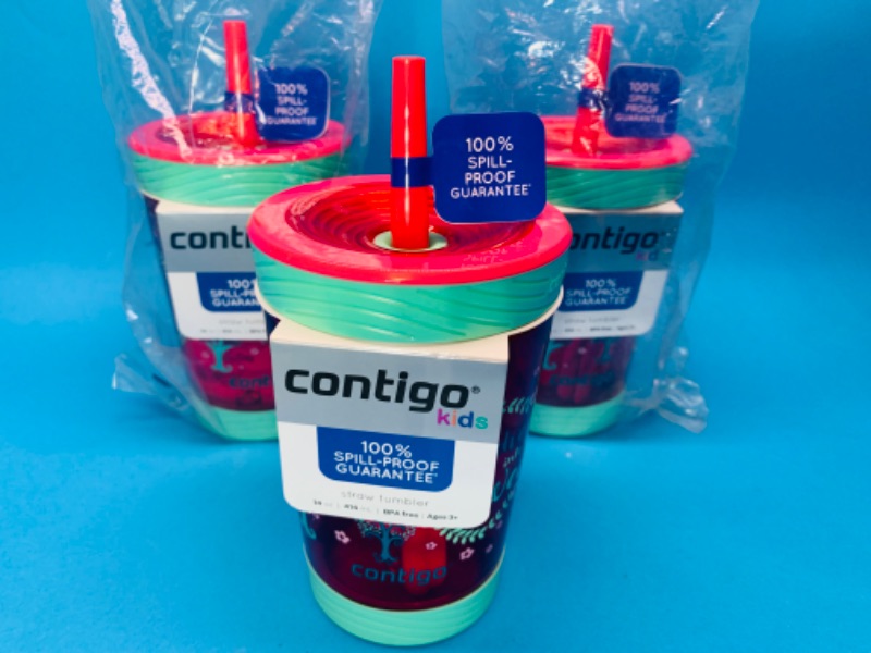 Photo 1 of 494836… 3 contigo spillproof tumblers with straws 14 oz. 