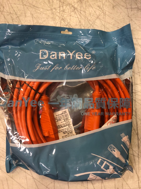 Photo 2 of UL Listed Waterproof Power Extension Cord ,DanYee Indoor/Outdoor(Marked General Use on The Tag) 16 AWG Heavy Duty AC SJTW Electrical Extension Cable (NEMA 5-15P to NEMA 5-15R) (15FT 2PACK, Orange) 15FT 2PACK Orange