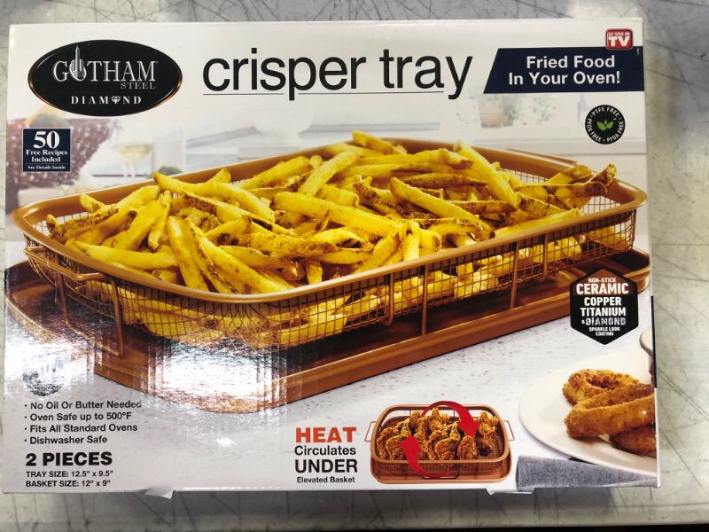 Photo 2 of Gotham Steel Air Fryer Tray, Air Fry Basket For Oven, 2 Piece Nonstick Copper Crisper Tray & Crispy Foods, Dishwasher Safe – Large, 12.5” x 9” & Gotham Steel Non Stick Baking Sheet Crisper Tray + Baking Sheet 12.5" x 9"