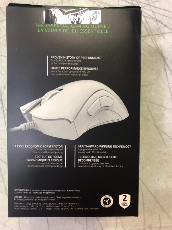 Photo 2 of Razer DeathAdder Essential Gaming Mouse: 6400 DPI Optical Sensor - 5 Programmable Buttons - Mechanical Switches - Rubber Side Grips - Mercury White
