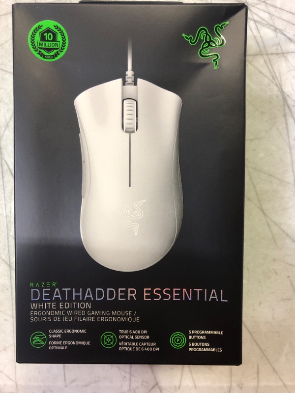 Photo 1 of Razer DeathAdder Essential Gaming Mouse: 6400 DPI Optical Sensor - 5 Programmable Buttons - Mechanical Switches - Rubber Side Grips - Mercury White
