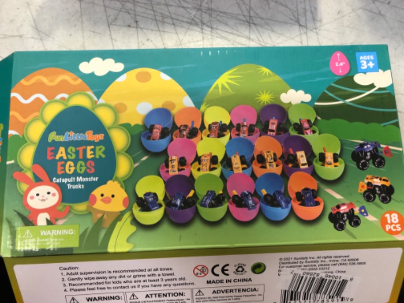 Photo 2 of FUN LITTLE TOYS 18PCS Easter Eggs Prefilled with Toy Vehicles for Easter Party Favors, Easter Basket Stuffers, Easter Egg Fillers, Goodie Bags Fillers, Classroom Prizes, Pinata Fillers, Car Launcher Toys