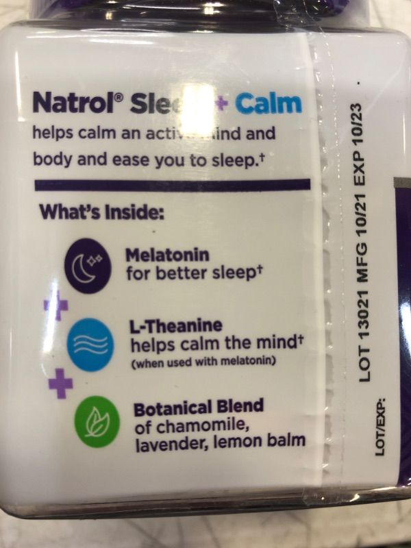 Photo 3 of 2 PACK LOT Natrol Sleep+ Calm, Drug Free Sleep Aid Supplement, Calm an Active Mind, Ease to Sleep, 60 Strawberry Flavored Gummies EXP 10/21/23