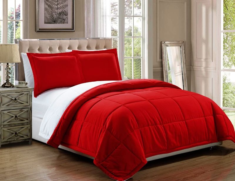 Photo 1 of 3 Piece Luxury Red / White Reversible Soft Down Alternative Comforter Set, King with Corner Tab