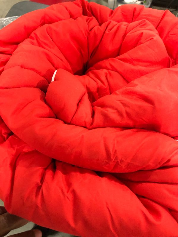 Photo 2 of 3 Piece Luxury Red / White Reversible Soft Down Alternative Comforter Set, King with Corner Tab