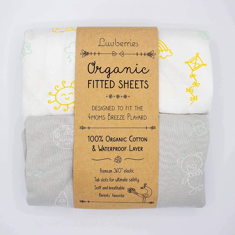 Photo 1 of Luvberries - 100% Organic Cotton Waterproof Sheets (Set of 2) for The 4moms Breeze Playard, Baby and Toddler, Fitted Playard Crib Sheets, Organic Pack n Play Sheets, for Boys & Girls
