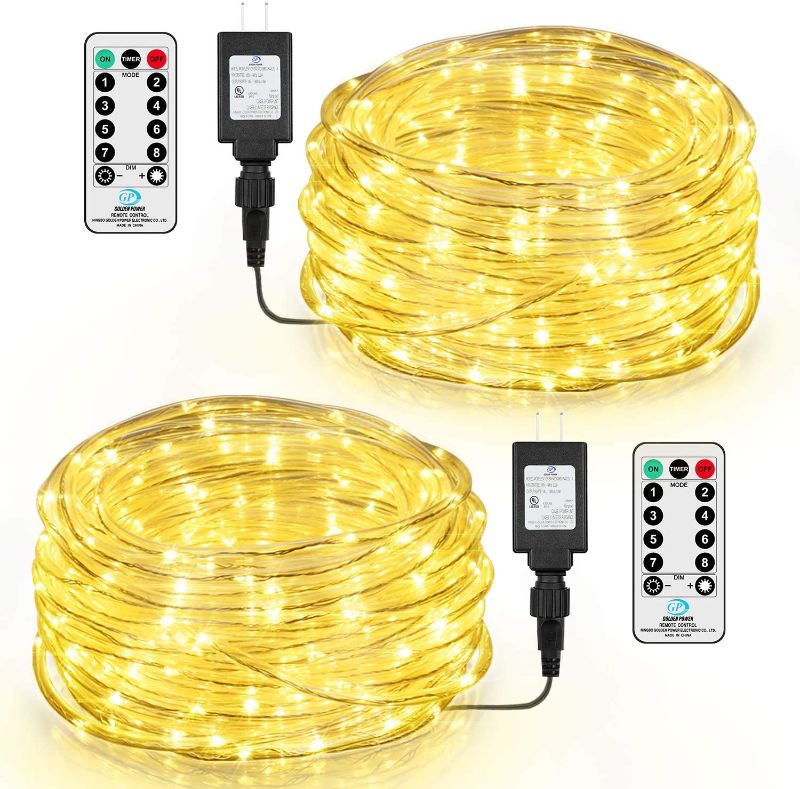 Photo 1 of 2 Pack 66Ft 335 Led Rope Lights with Remote, Low Voltage Waterproof Clear Tube Lights,8 Modes Twinkle Lights for Indoor Outdoor Use, Halloween Christmas Bedroom Patio Decoration(Warm White)
