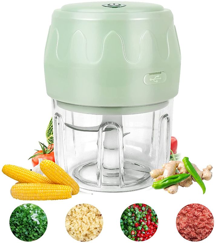 Photo 1 of 2 Pack-- Mini Electric Garlic Chopper, USB Charging Food Chopper Mincer Blender Mixer, Fits for Cutter Vegetables, Meat, Fruits, Kitchen Gadgets(Green)
