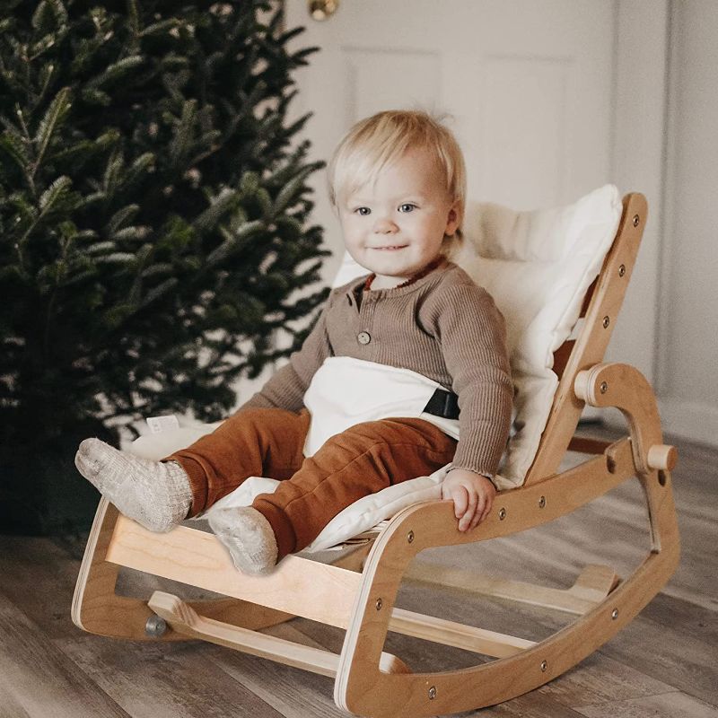 Photo 1 of Toddler Rocker Multi Baby Wooden Lounge Chair with Cushion Booster Seat Belt 3 in 1 Rocker Chair for Baby