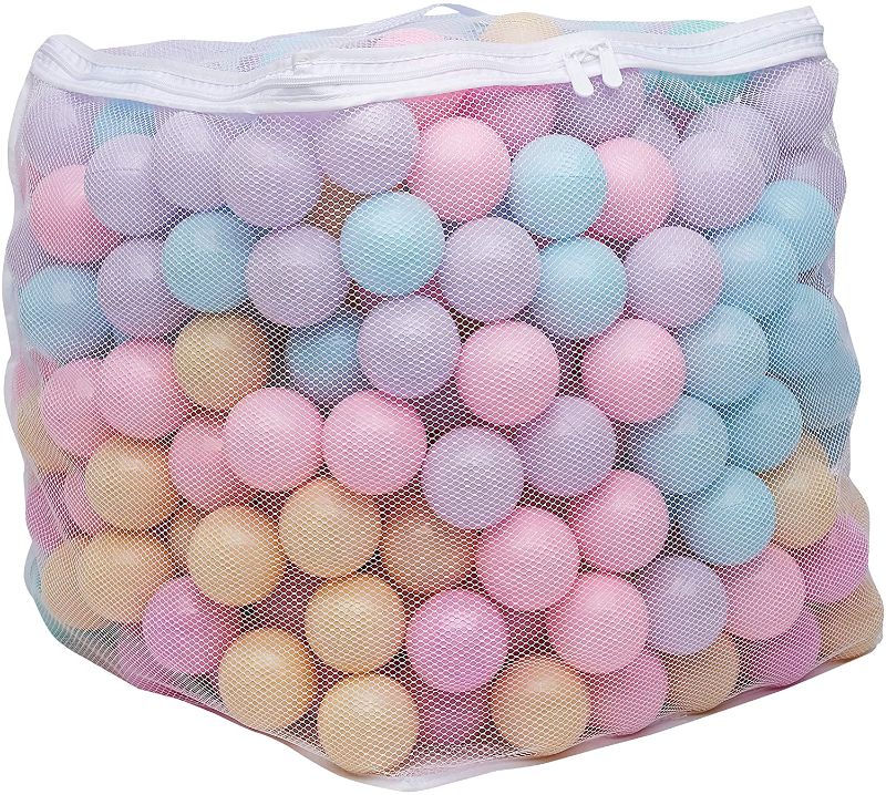 Photo 1 of Amazon Basics BPA Free Plastic Ball Pit Balls with Storage Bag, 400 ct (2.3” Diameter), Pastels
