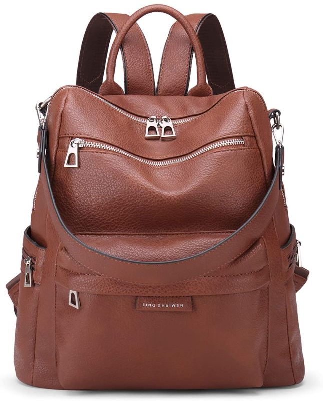 Photo 1 of LSW Brown leather backpack purse for women leather backpack for women backpack for women tlufei vintage backpack brielle convertible bag
