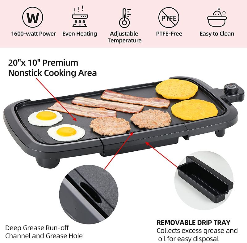 Photo 1 of Aoran Pancake Indoor Grill Electric 22 inch Extra Large Electric Griddle ,Family sized Griddle Electric Non-stick for ,Cast Aluminum Griddle JP-001D 1600W
