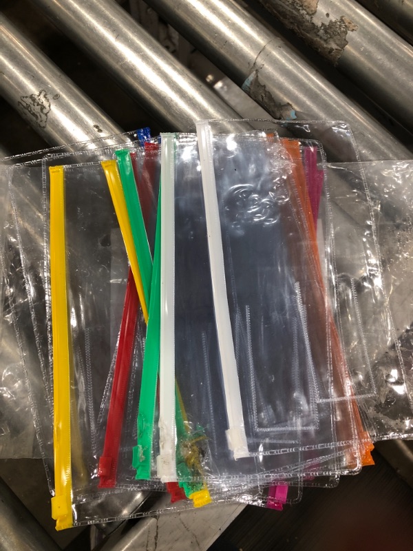 Photo 2 of JPSOR 16pcs Poly Zip Envelope File Bag Bill Bag Pencil Case, Plastic Zipper Pouch 9 x 4.7 Inches, 7 Assorted Colors
