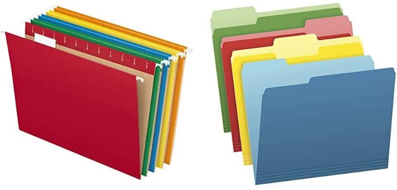 Photo 1 of Pendaflex Hanging File Folders, Letter Size, Assorted Colors, 1/5-Cut Adjustable Tabs, 25 Per Box (81663) & Two-Tone Color File Folders, Letter Size, Assorted Colors, 1/3-Cut Tabs, Assorted, 