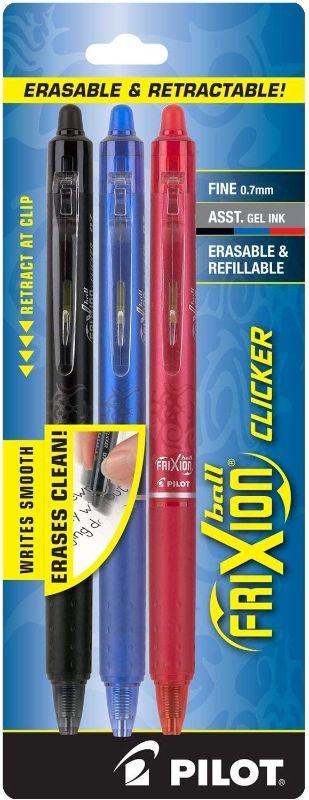 Photo 1 of FriXion Clicker Erasable Gel Ink Retractable Pen, Assorted Ink, .7mm, 3/Pack
