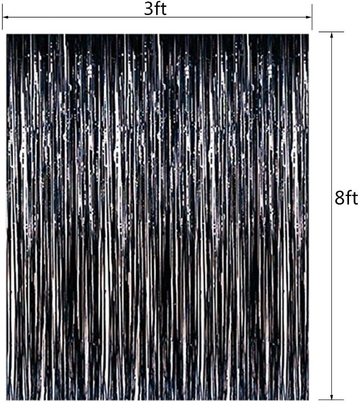 Photo 1 of 2 Packs 3ft x 8.3ft Black Metallic Tinsel Foil Fringe Curtains Photo Booth Props for Birthday Wedding Engagement Bridal Shower Baby Shower Bachelorette Holiday Celebration Party Decorations
