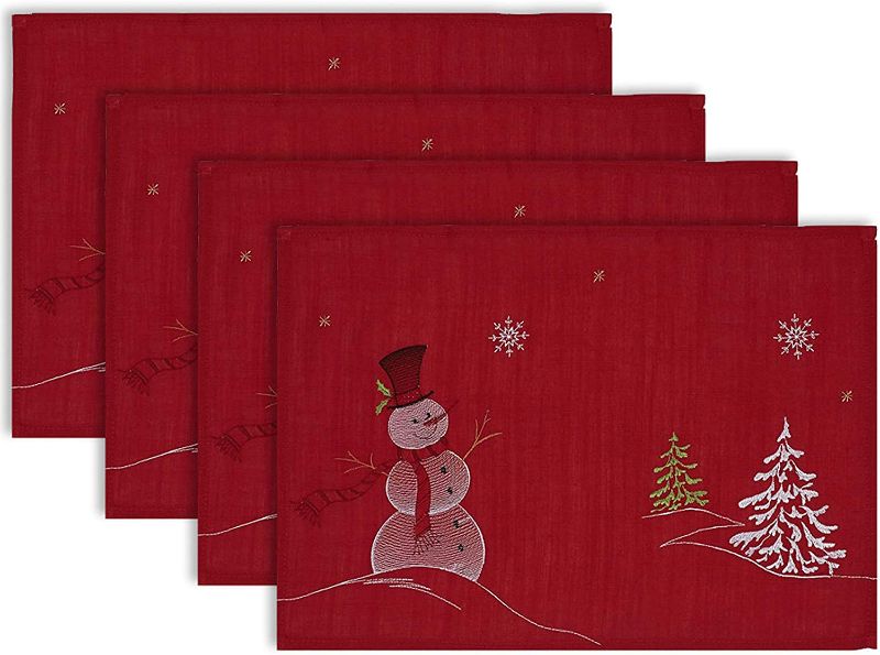 Photo 1 of DII 100% Polyester, Christmas Holiday Embroidered Placemats, 13x19" Set of 4 - Snowmen
