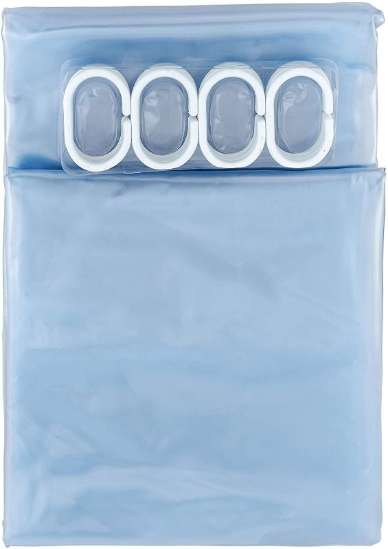 Photo 2 of Amazon Basics Water Resistant Vinyl Shower Curtain Liner with Metal Grommets and Plastic Hooks - 72" x 72", Clear
