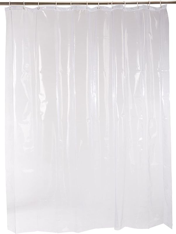 Photo 1 of Amazon Basics Water Resistant Vinyl Shower Curtain Liner with Metal Grommets and Plastic Hooks - 72" x 72", Clear
