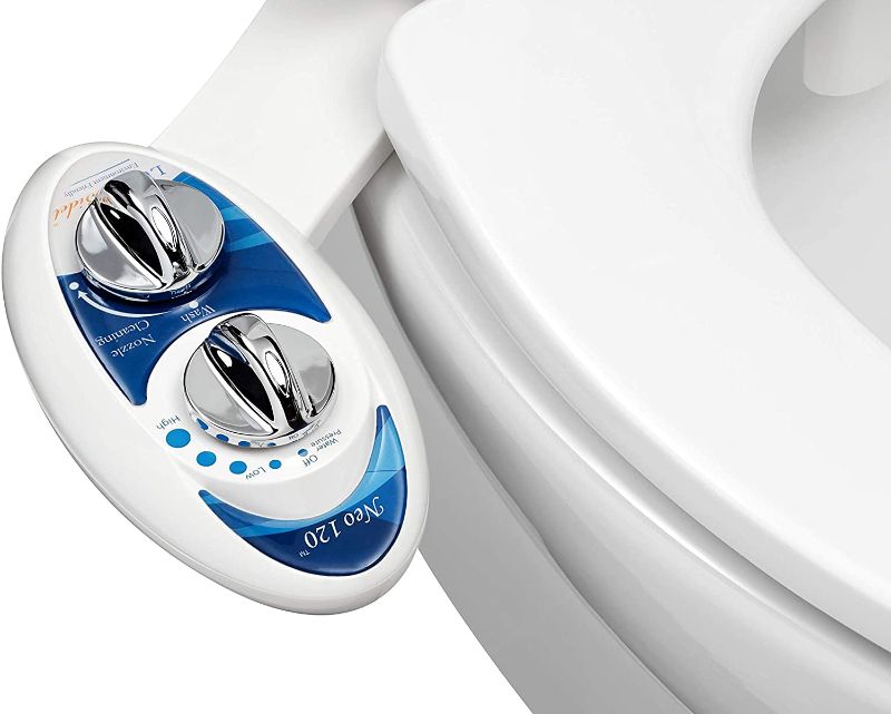 Photo 1 of LUXE Bidet Neo 120 - Self Cleaning Nozzle - Fresh Water Non-Electric Mechanical Bidet Toilet Attachment (blue and white)
