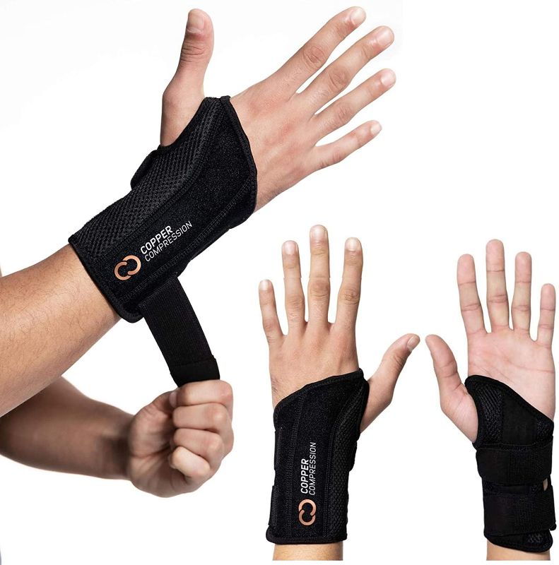 Photo 1 of Copper Compression Recovery Wrist Brace - Guaranteed Highest Copper Content Support for Wrists, Carpal Tunnel, Arthritis, Tendonitis, RSI, Sprain. Night Day Splint for Men Women - Fit Right Hand S-M
