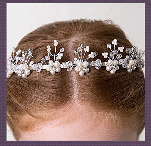 Photo 1 of Flower Girl Hair Accessory, Pearl Headband Princess Wedding Headpiece Crystal Headwear for Wedding Tiara Hair Pieces Baby Girl-Suitable for Shows, Children' Day(White)
