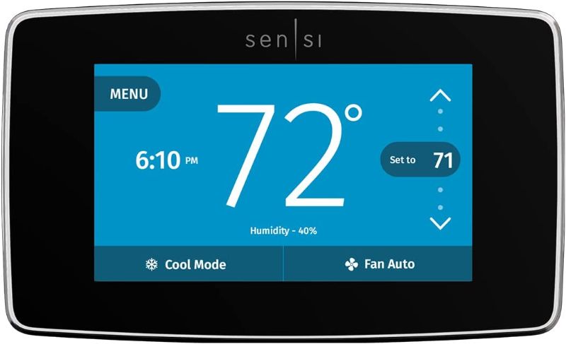 Photo 1 of Emerson Sensi Touch Wi-Fi Smart Thermostat with Touchscreen Color Display, Works with Alexa, Energy Star Certified, C-wire Required, ST75 Black 5.625" x 3.4" x 1.17"
