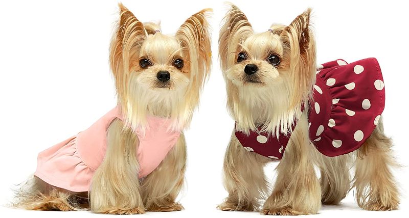 Photo 1 of Fitwarm 2-Pack 100% Cotton Polka Dot Dog Dress Doggie Clothes Puppy Vest Dress Pet Cat Apparel Red Pink
