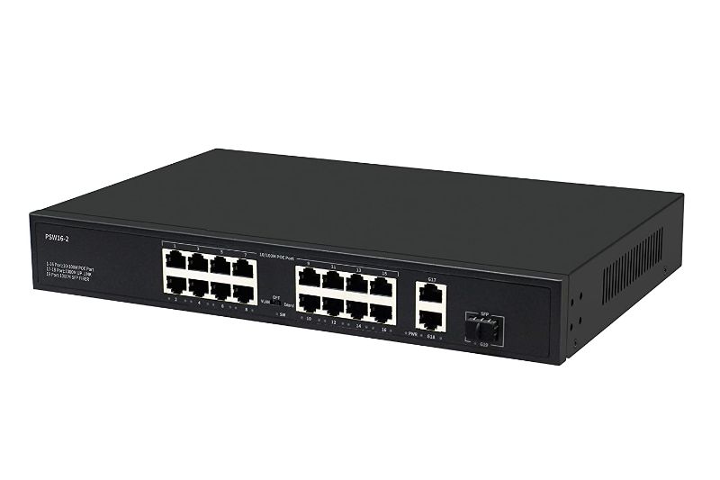 Photo 1 of 16 Port PoE Switch Unmanaged with 2 Gigabit Uplink Ports, POE Plus Up to 30W Per Port, Total Budget 250W, 803.af/at Compliant, Extend Mode, Rack Mount
