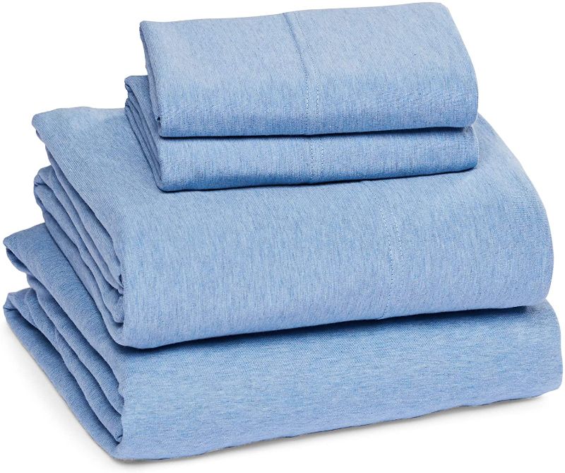 Photo 1 of Amazon Basics Cotton Jersey Bed Sheet Set - Full, Sky Blue
