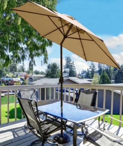 Photo 1 of 9 ft. Market Outdoor Patio Umbrella with Push Button Tilt and Crank in Beige