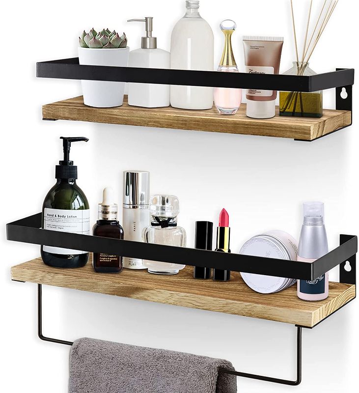 Photo 1 of Bathroom Shelf with Towel Bar Set of 2,Bathroom Shelving,Rustic Floating Bathroom Shelves Over Toilet ,Bathroom Wall Organizer Shelf ,Floating Towel Shelves for Laundry Room, Spice Rack for Kitchen
