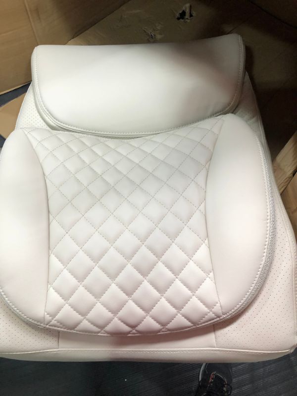 Photo 3 of AmazonCommercial Ergonomic High-Back Rhombus-Stitched Leather Executive Chair, with Flip-up Armrests and Motive Lumbar Support, Cream/Ivory, Minor Scrapes and Scratches, Loose Hardware, Leather is Fine