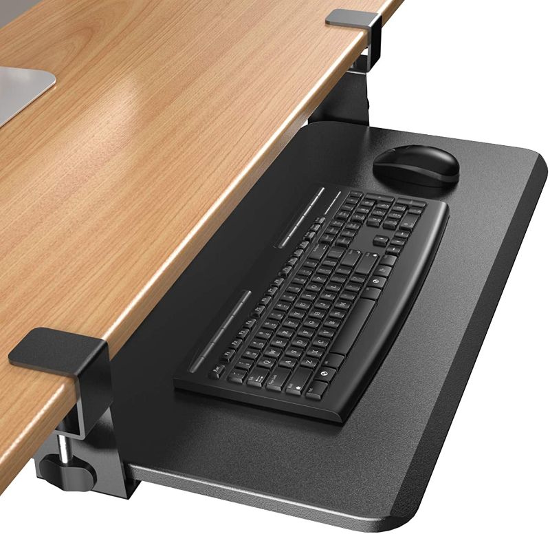 Photo 1 of ErGear Keyboard Tray Under Desk, Slide-Out Enlarged Keyboard Mouse Holder, Ergonomic Clamp on Computer Drawer Extender Measuring 26.3” x 11.8” Black
