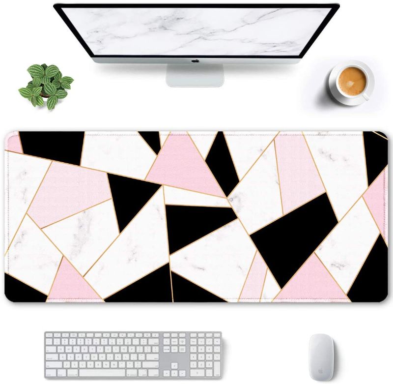 Photo 1 of Auhoahsil Large Mouse Pad, Full Desk XXL Extended Gaming Mouse Pad 35" X 15", Waterproof Desk Mat w/Stitched Edges, Non-Slip Laptop Computer Keyboard Mousepad for Office and Home, Pink Marble Design
