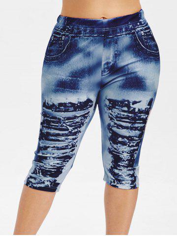 Photo 1 of Plus Size 3D Ripped Jean Print Capri Legging, Denim dark blue
1x
