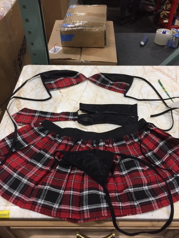 Photo 2 of Plaid Halter Schoolgirl Costume Set With Tie - Red LARGE
