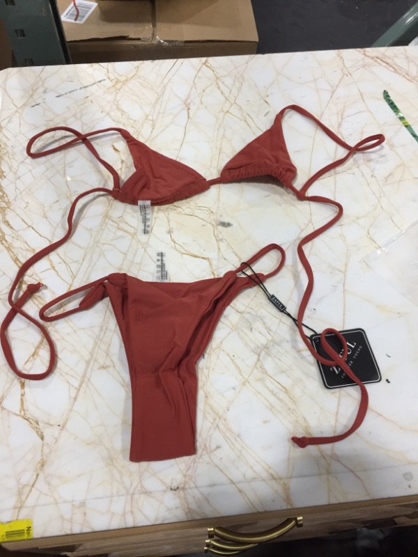 Photo 2 of Bralette Thong String Bikini Set - Orange Salmon SMALL
