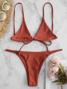 Photo 1 of Bralette Thong String Bikini Set - Orange Salmon SMALL
