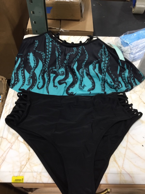 Photo 2 of Flounce Crisscross Octopus Print High Rise Tankini Swimwear - 2xl
