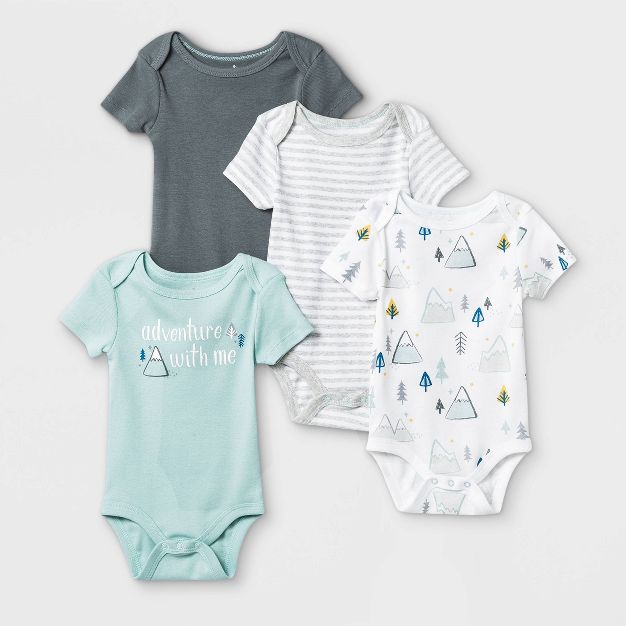 Photo 1 of Baby Boys' 4pk Adventure Short Sleeve Bodysuit - Cloud Island™ White/Aqua/Gray  3-6MONTHS