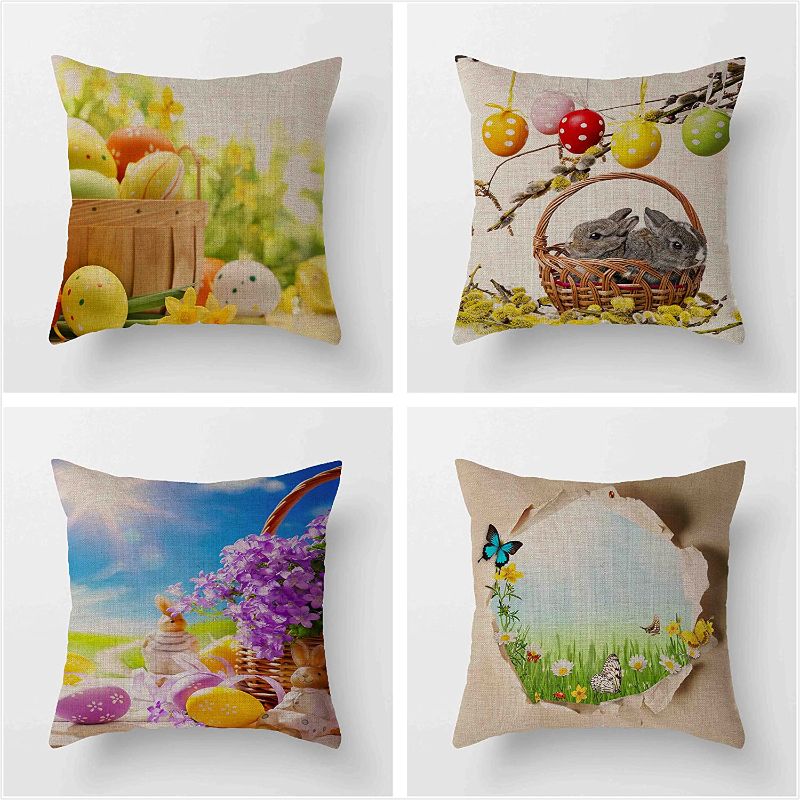Photo 1 of 4-Pack Home Soft Print Pillow Comfortable Cushion Indoor Decorative Pillowcase for Living Room Sofa Bed Chair car Bedroom (Easter), A-001
