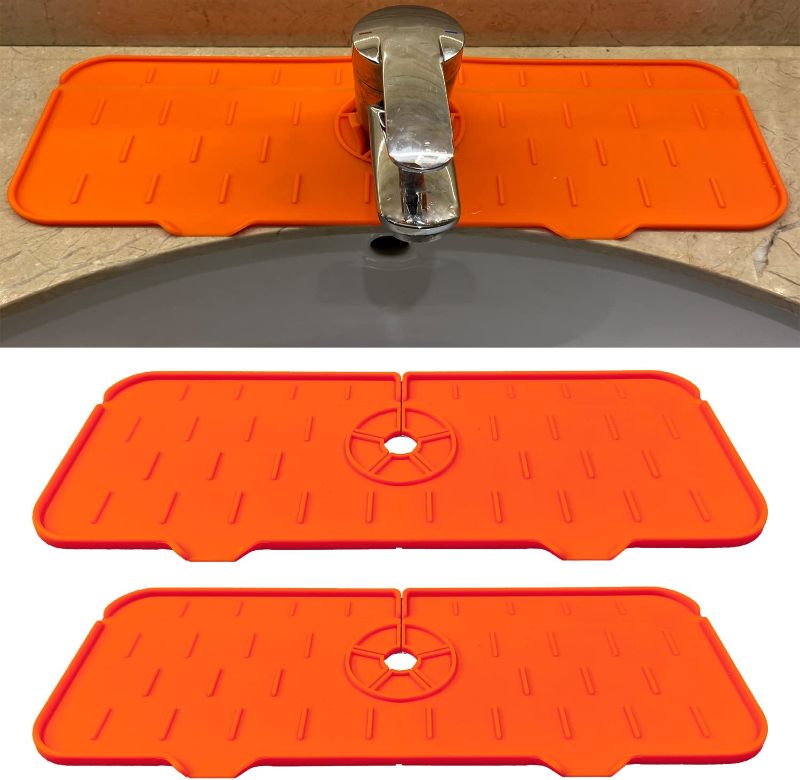 Photo 1 of 2 Pack Silicone Faucet Water Catcher Mat,Kitchen Faucet Sink Splash Guard, Sink Draining Pad Behind Faucet,Drip Protector Splash Countertop for Kitchen & Bathroom Countertop Protect Orange
